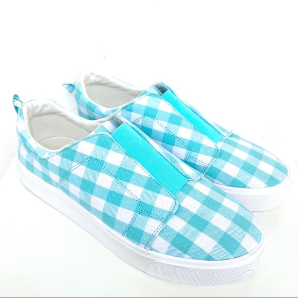 gingham canvas slip on sneakers